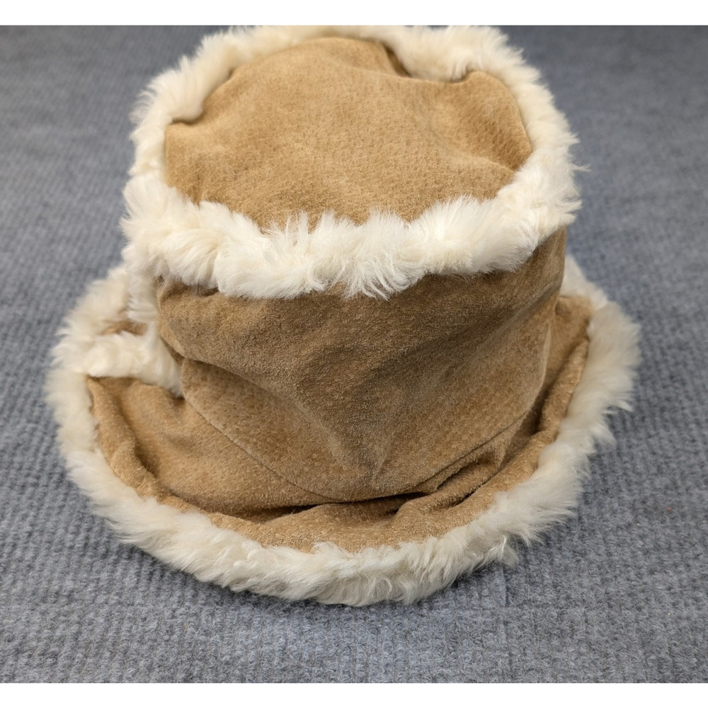 Wilsons Leather Bucket Hat Kids Large Suede Penny Lane Y2K Vintage Brown Sherpa